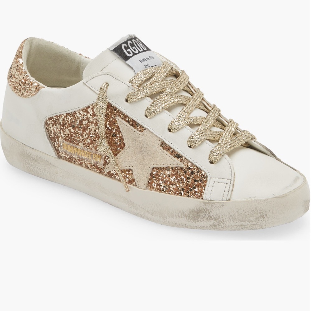Golden Goose Superstar Sneaker White Leather/Gold Glitter/Suede 38 NWOB